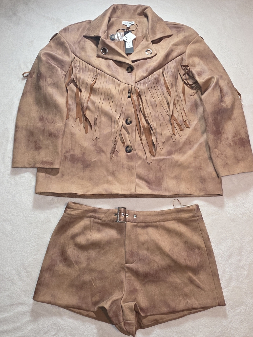 Sophia Faux Suede Belted Micro Short Set - Khaki Size XL NWT
